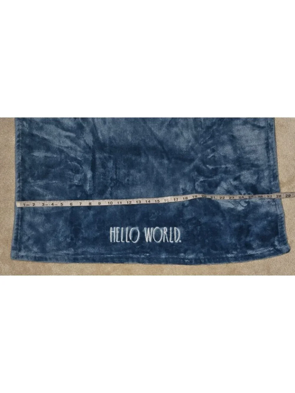 Rae Dunn Hello World Fleece Baby Blanket Blue White 28x40